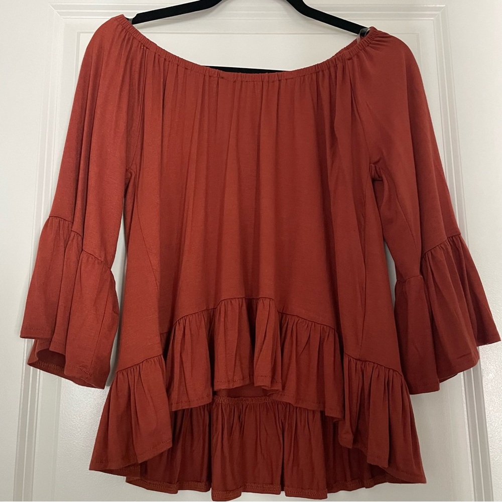 Briny-NWT-Ruffled Off the Shoulder Top-Burnt Orange-S